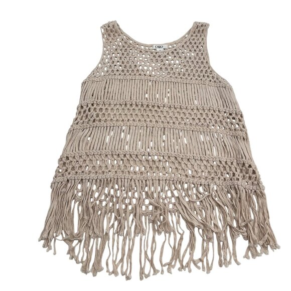 Crochet Fringe Tank Top By Cato Beige Cotton Wool Blend M - Picture 1 of 5
